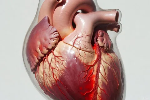 Ilustración anatómica del corazón mostrando el miocardio (músculo) y el pericardio (saco externo), con zonas inflamadas resaltadas en rojo.